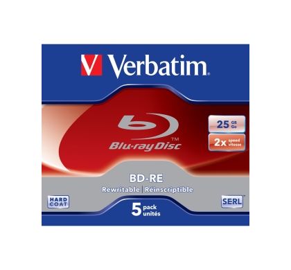 Verbatim 43615 Blu-ray Rewritable Media - BD-RE - 2x - 25 GB - 5 Pack Jewel Case