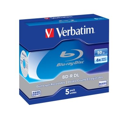 Verbatim 43748 Blu-ray Recordable Media - BD-R DL - 6x - 50 GB - 5 Pack Jewel Case