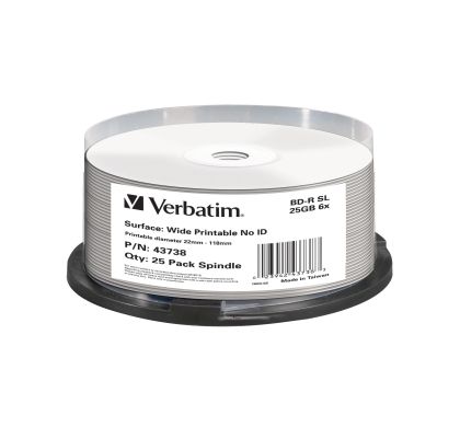 Verbatim 43738 Blu-ray Recordable Media - BD-R - 6x - 25 GB - 25 Pack Spindle