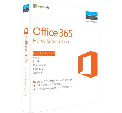 MICROSOFT Office 365 Home Subscription + Exclusive upgrades and new features - 5 User, 5 PC/Mac, 5 Tablet, 5 TB OneDrive Cloud Storage