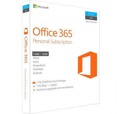 MICROSOFT Office 365 Personal Subscription + Exclusive upgrades and new features - 1 User, 1 PC/Mac, 1 Tablet, 1 TB OneDrive Cloud Storage