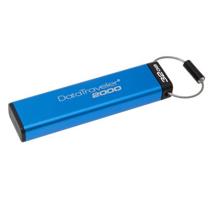 KINGSTON DataTraveler 2000 32 GB USB 3.1 Flash Drive - Blue - 256-bit AES LeftMaximum