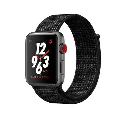 APPLE Watch Series 3 Nike+ Smart Watch - Wrist Wearable - Space Gray Aluminum Case - Black, Pure Platinum Band - Aluminium Case - Cellular Phone Capability