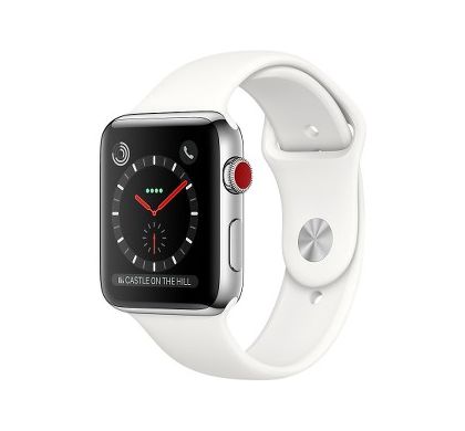 APPLE Watch Series 3 Smart Watch - Wrist Wearable - Soft White Band - Stainless Steel Case - Cellular Phone Capability
