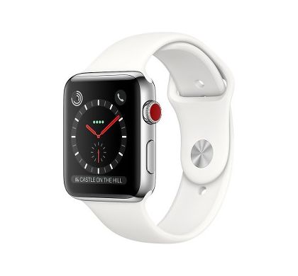 APPLE Watch Series 3 Smart Watch - Wrist Wearable - Soft White Band - Stainless Steel Case - Cellular Phone Capability