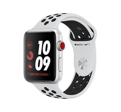 APPLE Watch Series 3 Nike+ Smart Watch - Wrist Wearable - Silver Aluminum Case - Black, Pure Platinum Band - Aluminium Case - Cellular Phone Capability