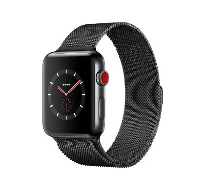 APPLE Watch Series 3 Smart Watch - Wrist Wearable - Space Black Case - Space Black Band - Stainless Steel Case - Cellular Phone Capability
