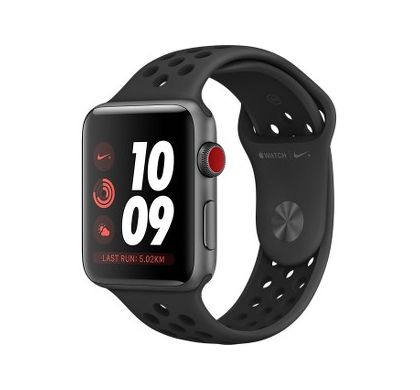 APPLE Watch Series 3 Nike+ Smart Watch - Wrist Wearable - Space Gray Aluminum Case - Black, Anthracite Band - Aluminium Case - Cellular Phone Capability