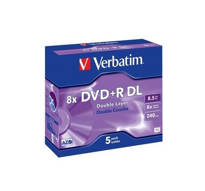 Verbatim 43541 DVD Recordable Media - DVD+R DL - 8x - 8.50 GB - 5 Pack Jewel Case