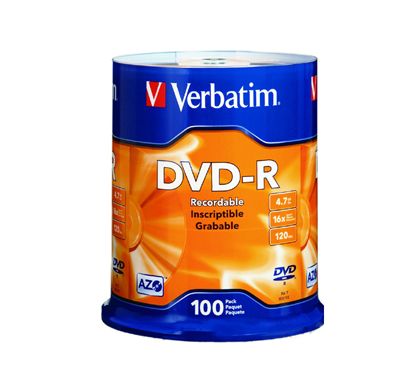 Verbatim DVD Recordable Media - DVD-R - 16x - 4.70 GB - 100 Pack Spindle