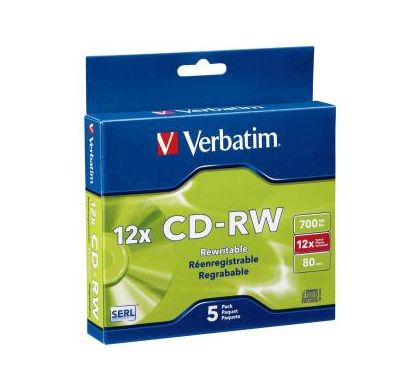 VERBATIM 95157 CD Rewritable Media - CD-RW - 12x - 700 MB - 5 Pack Slim Case