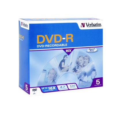 Verbatim DVD Recordable Media - DVD-R - 16x - 4.70 GB - 5 Pack Jewel Case