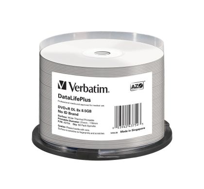 Verbatim DataLifePlus 43754 DVD Recordable Media - DVD+R DL - 8x - 8.50 GB - 50 Pack Spindle
